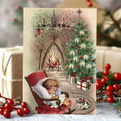 ヴィンテージクリスマスキッテンスリープベビー暖炉 シーズンカード