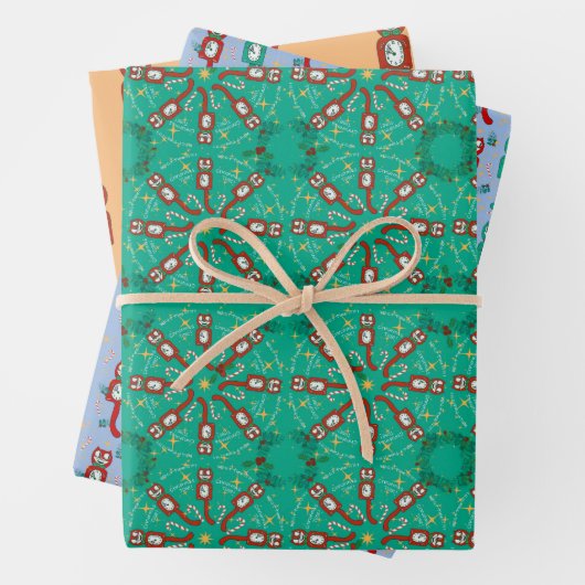 ヴィンテージクリスマスキットカットクロックかわいい ラッピングペーパーシート (インサイチュ)