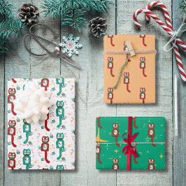 ヴィンテージクリスマスキットカットクロックかわいい ラッピングペーパーシート