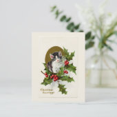 ヴィンテージクリスマスキットンホワイトポストカード シーズンポストカード (スタンド正面)