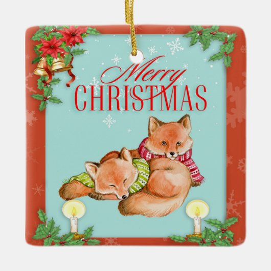 ヴィンテージクリスマスキツネ セラミックオーナメント (正面)