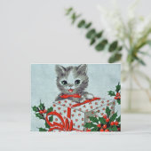 ヴィンテージクリスマスキティ猫とギフト シーズンポストカード (スタンド正面)