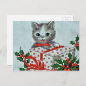ヴィンテージクリスマスキティ猫とギフト シーズンポストカード (正面/裏面)