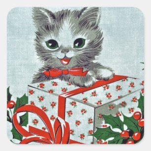 ヴィンテージクリスマスキティ猫とギフト スクエアシール
