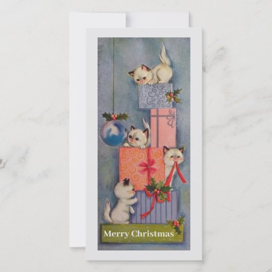 ヴィンテージクリスマスキャッツオープンギフトホリデーカード シーズンカード (正面)