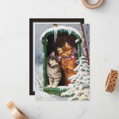 ヴィンテージクリスマスキャッツホリデー追加気持ち ノートカード (正面/裏面インサイチュ)