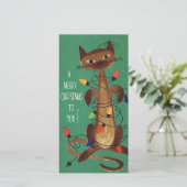 ヴィンテージクリスマスキャットインライツホリデーカード シーズンカード (スタンド正面)