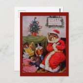 ヴィンテージクリスマスキャットサンタ&キッテンキッズコピー ポストカード (正面/裏面)