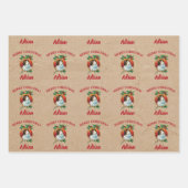 ヴィンテージクリスマスキャットホリデイ名前をカスタムするクラフト ラッピングペーパーシート (正面)