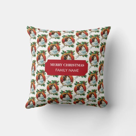 ヴィンテージクリスマスキャットホリデイ名前をカスタムする クッション (裏面)