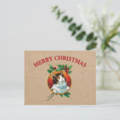 ヴィンテージクリスマスキャットホリデークラフトブラウン紙 シーズンポストカード (スタンド正面)