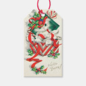 ヴィンテージクリスマスキャットホリデーパーティーラベル追加の名前 ギフトタグ (正面)