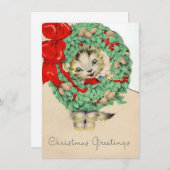 ヴィンテージクリスマスキャットホールディングリース シーズンカード (正面/裏面)