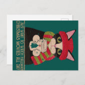 ヴィンテージクリスマスキャットポスト |かわいい猫デザイン シーズンポストカード (正面/裏面)