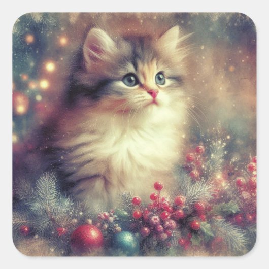 ヴィンテージクリスマスキャット スクエアシール (正面)