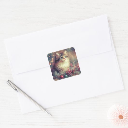 ヴィンテージクリスマスキャット スクエアシール (封筒)