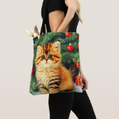 ヴィンテージクリスマスキャット トートバッグ (クローズアップ)