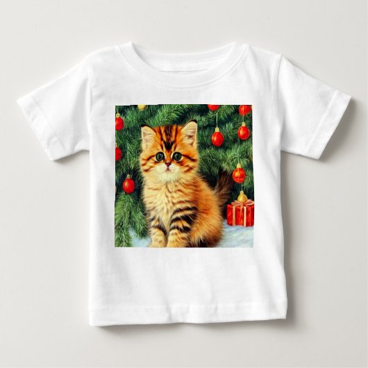 ヴィンテージクリスマスキャット ベビーTシャツ (正面)