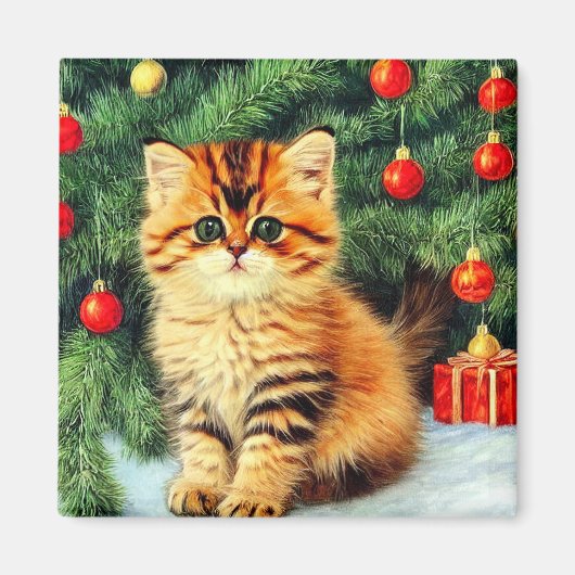 ヴィンテージクリスマスキャット マグネット (正面)