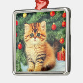 ヴィンテージクリスマスキャット メタルオーナメント (左)