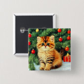 ヴィンテージクリスマスキャット 缶バッジ (正面&裏面)