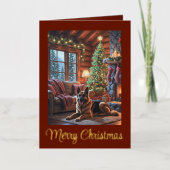 ヴィンテージクリスマスキャビン犬の休日 箔グリーティングカード (正面)