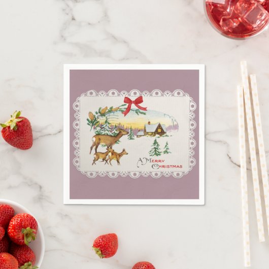 ヴィンテージクリスマスキャビン&ディアー スタンダードカクテルナプキン (インサイチュ)