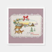 ヴィンテージクリスマスキャビン&ディアー スタンダードカクテルナプキン (正面)