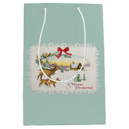 ヴィンテージクリスマスキャビン&ディアー ミディアムペーパーバッグ