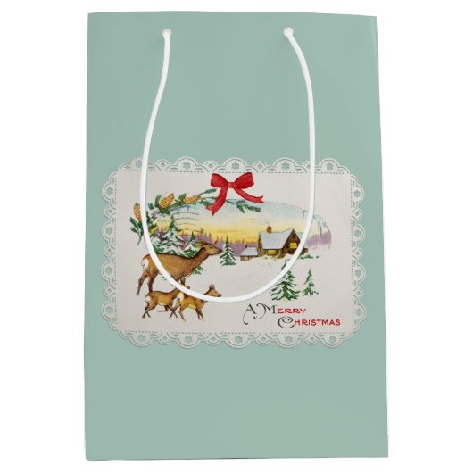 ヴィンテージクリスマスキャビン&ディアー ミディアムペーパーバッグ (正面)