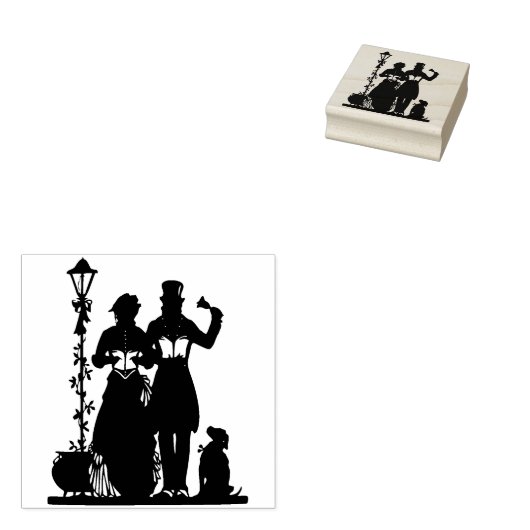 ヴィンテージクリスマスキャロラーと犬のゴム印 ラバースタンプ (押印)