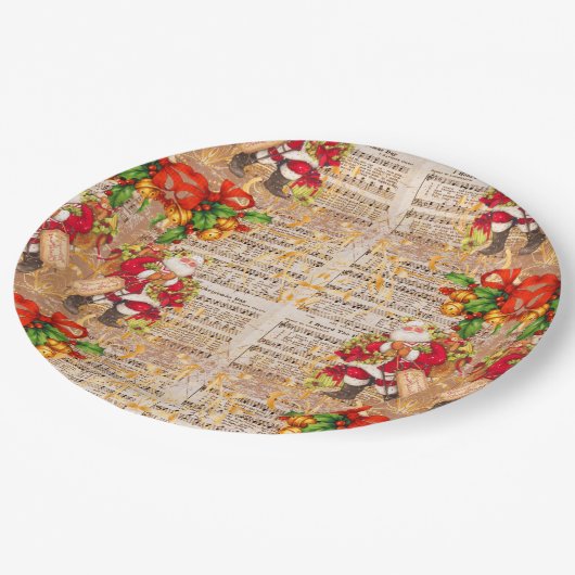 ヴィンテージクリスマスキャロルとサンタクリスマス ペーパープレート (アングル)