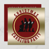 ヴィンテージクリスマスキャロルズホリデーパーティー|金ゴールドレッド 招待状 (正面/裏面)