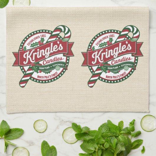 ヴィンテージクリスマスキャンディとキャンディケーンショップ キッチンタオル (折り畳み)