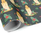 ヴィンテージクリスマスキャンドルのホリーパターン ラッピングペーパー (ロールコーナー)