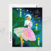 ヴィンテージクリスマスキャンドルガール虹色グリッター ポストカード (正面/裏面)