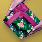 ヴィンテージクリスマスキャンドルガール虹色グリッター ラッピングペーパー