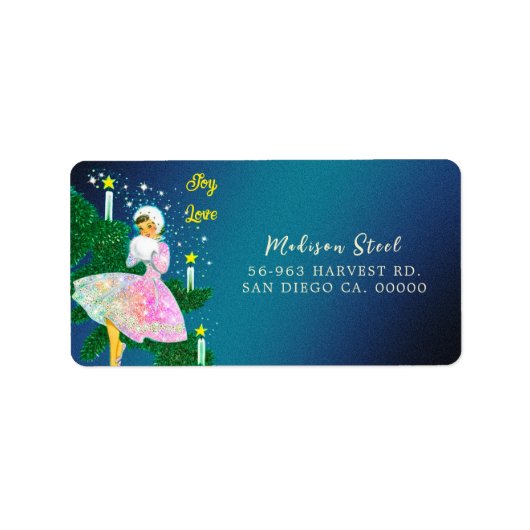 ヴィンテージクリスマスキャンドルガール虹色グリッター ラベル (正面)