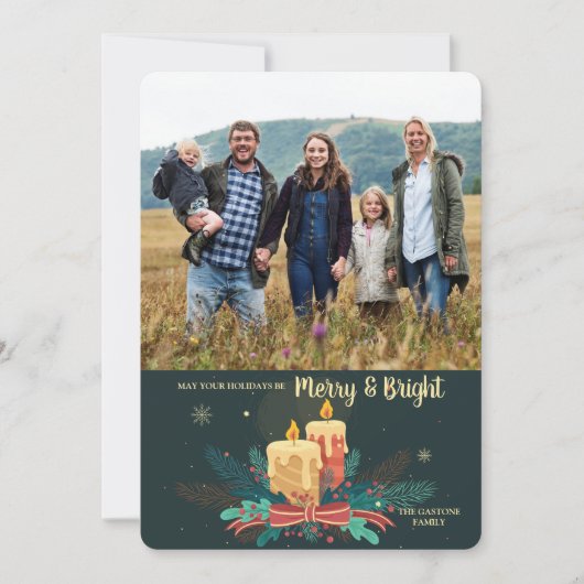 ヴィンテージクリスマスキャンドルフォトホリデーカード 招待状 (正面)