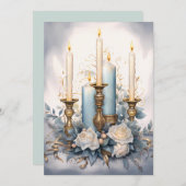 ヴィンテージクリスマスキャンドルブルーホワイト金ゴールド シーズンカード (正面/裏面)