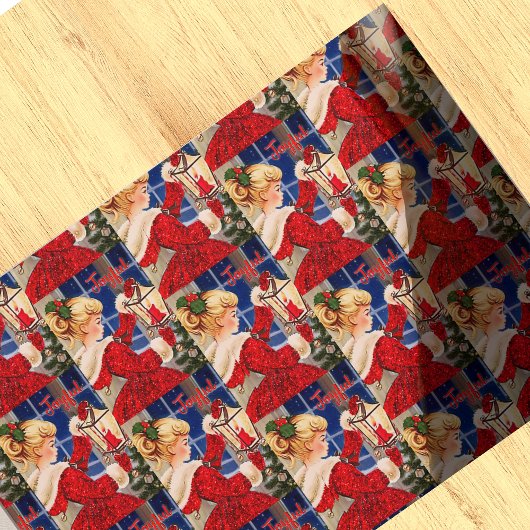 ヴィンテージクリスマスキャンドルランプ赤グリッター女 ラッピングペーパー