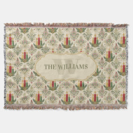 ヴィンテージクリスマスキャンドル&オーナメントモノグラム スローブランケット