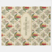 ヴィンテージクリスマスキャンドル&オーナメントモノグラム フリースブランケット (正面(横))