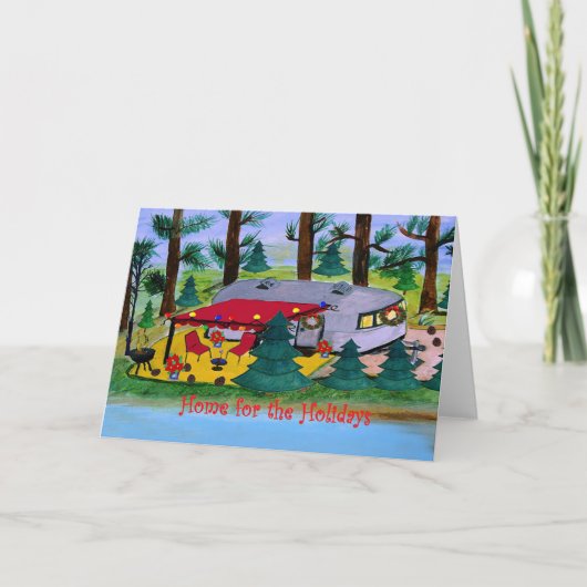 ヴィンテージクリスマスキャンパーby the lakeホリデーカード シーズンカード (正面)