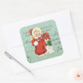 ヴィンテージクリスマスキュートなガールポインセティアミントドット スクエアシール (封筒)