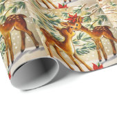 ヴィンテージクリスマスキュートなファウンレッドポインセチア ラッピングペーパー (ロールコーナー)