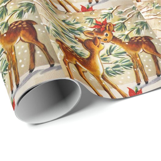ヴィンテージクリスマスキュートなファウンレッドポインセチア ラッピングペーパー (ロールコーナー)