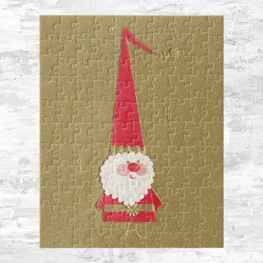 ヴィンテージクリスマスキュートサンタクロース格言オン金ゴールド ジグソーパズル