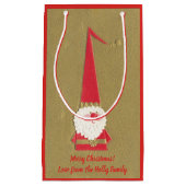 ヴィンテージクリスマスキュートサンタクロース格言オン金ゴールド スモールペーパーバッグ (正面)