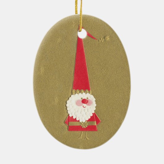 ヴィンテージクリスマスキュートサンタクロース格言オン金ゴールド セラミックオーナメント (裏面)